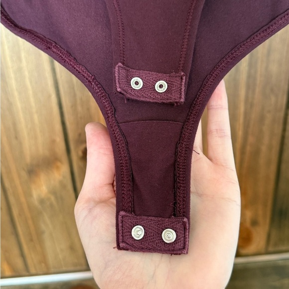 Maroon Long Sleeve Bodysuit – Stretch Scoop Neck Snap Closure - Picture 4 of 5